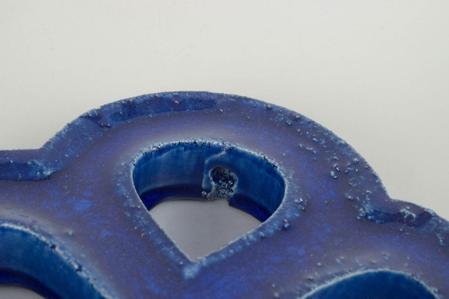 Gustavsberg. Stoneware Wall Relief In Organic Form. Deep Blue Glaze. 1960s photo for sale