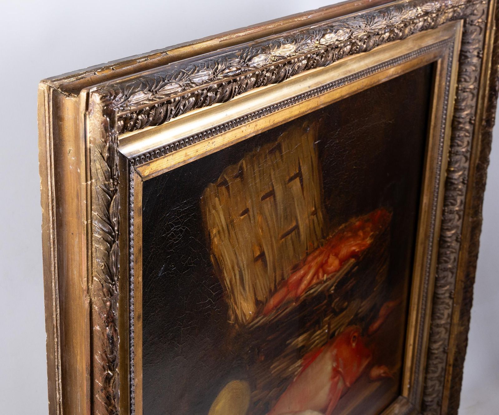 photo furniture Mid 19th Century French Still Life With Fish & Prawns – Original Oil On Canvas