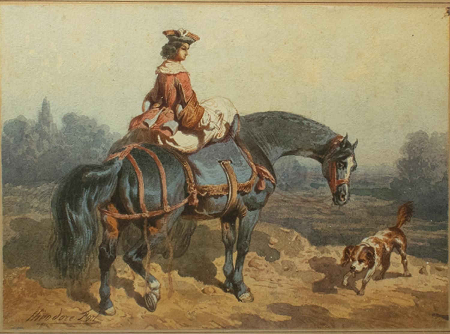 Théodore Fort (1810-1896)   Paire d'aquarelles   Élégantes amazones à cheval photo 1262.0