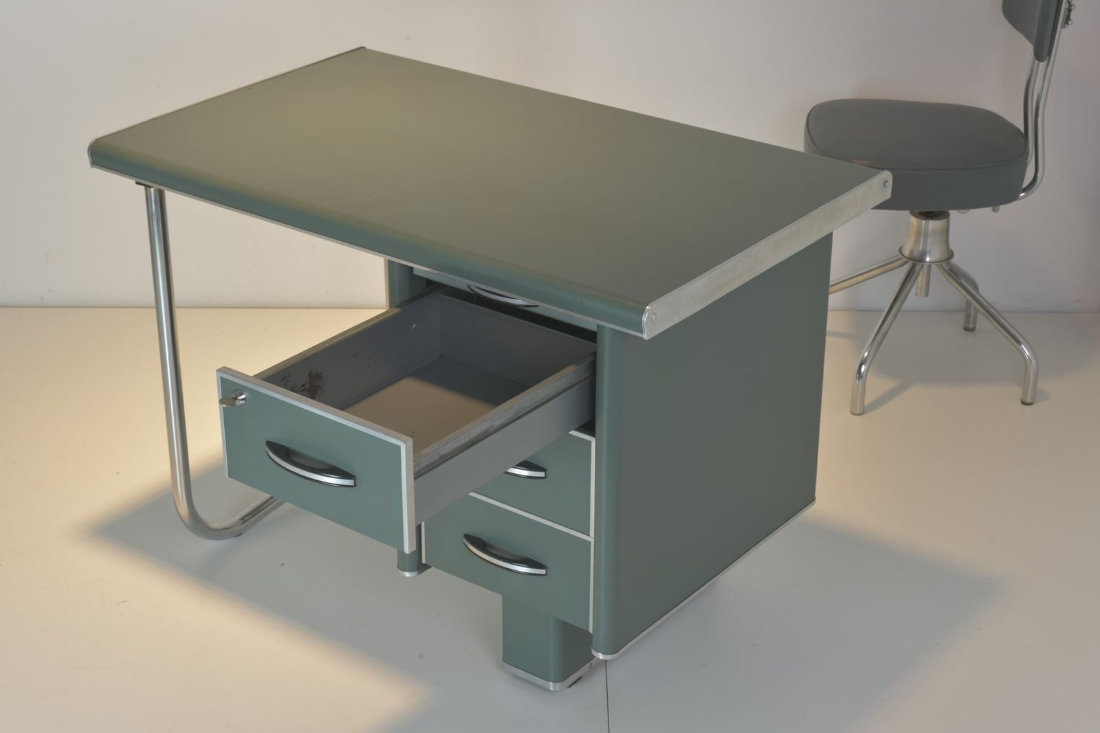 photo for sale Steeltube Desk With Desk Chair From Nori, France, 1958, Set Of 2