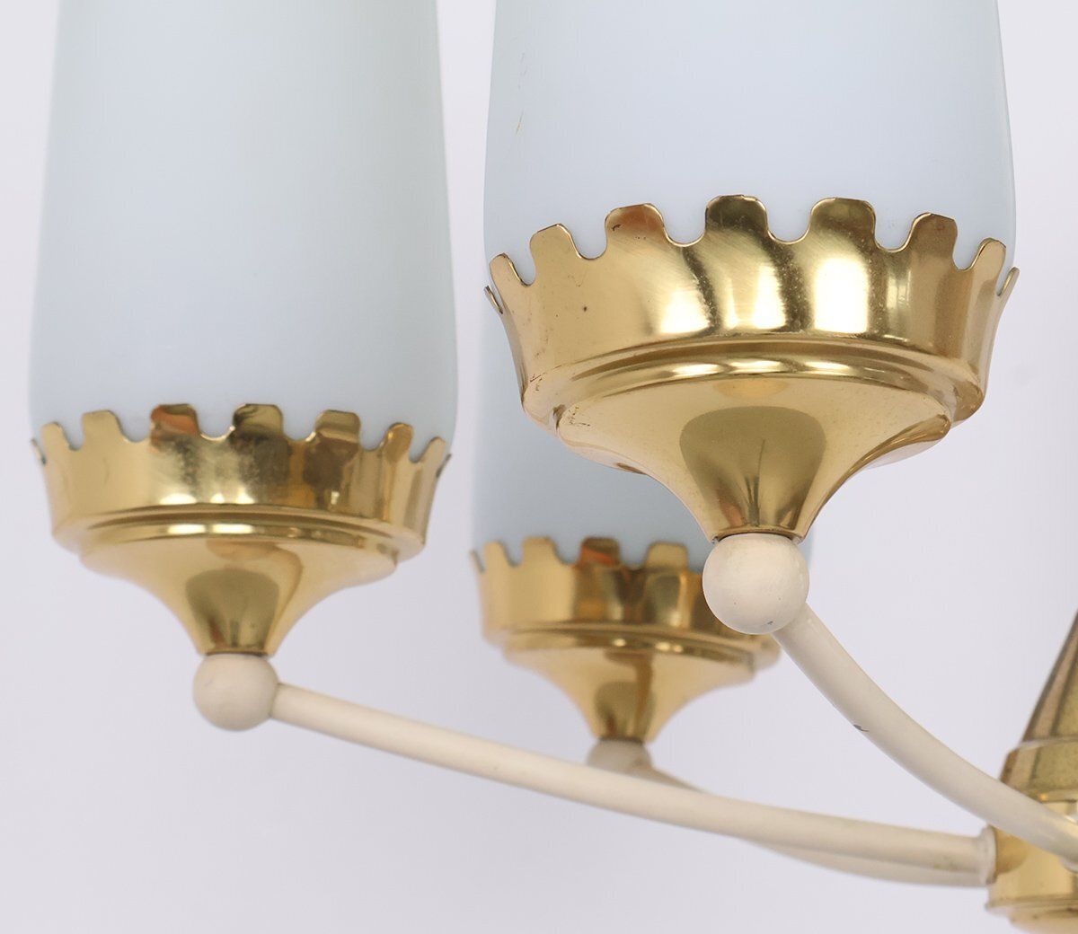 Vintage Six Arm Chandelier In Brass And Frosted Glass, 1960s photo vinterior