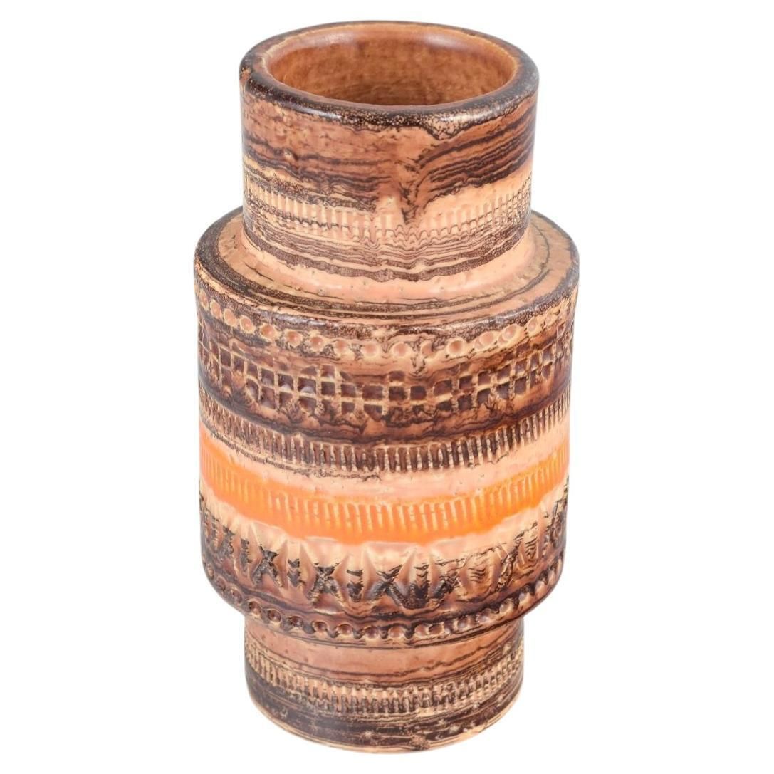 Aldo Londi For Bitossi. Stoneware “Sahara” Vase With Orange Brown Relief Glazing