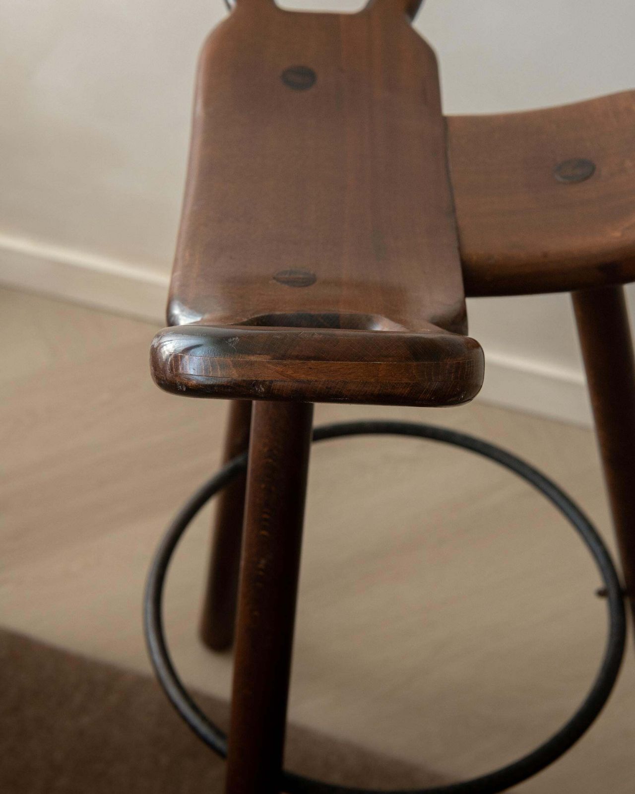 1741.0 Spanish Brutalist Wooden Marbella Bar Stools By Confonorm, 1970s, Set Of 3 photo