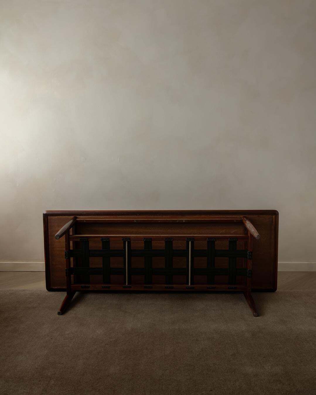 Rosewood Coffee Table With Leather Magazine Shelf By Topform, Mid Century, 1960s photo vinterior