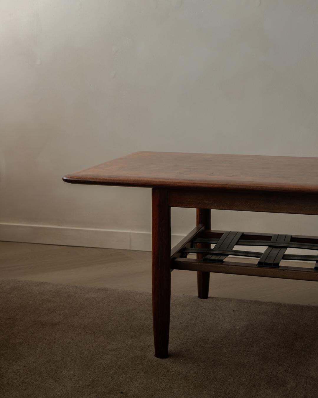 Rosewood Coffee Table With Leather Magazine Shelf By Topform, Mid Century, 1960s photo buy