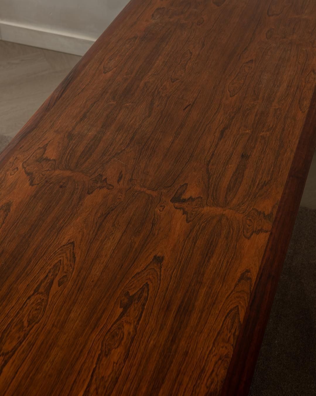 Rosewood Coffee Table With Leather Magazine Shelf By Topform, Mid Century, 1960s photo vintage