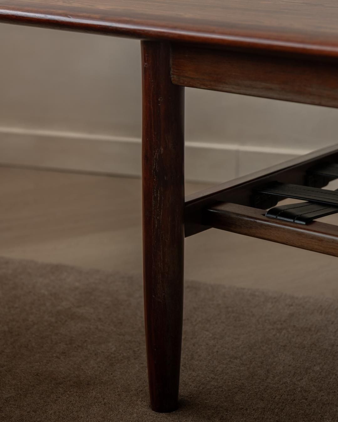 1421.0 Rosewood Coffee Table With Leather Magazine Shelf By Topform, Mid Century, 1960s photo