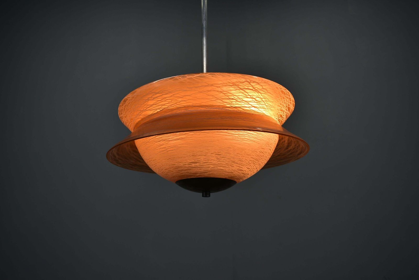 Art Deco Chromen Kroonluchter met Glas, Tsjecho-Slowakije, jaren 1940 photo Verlichting