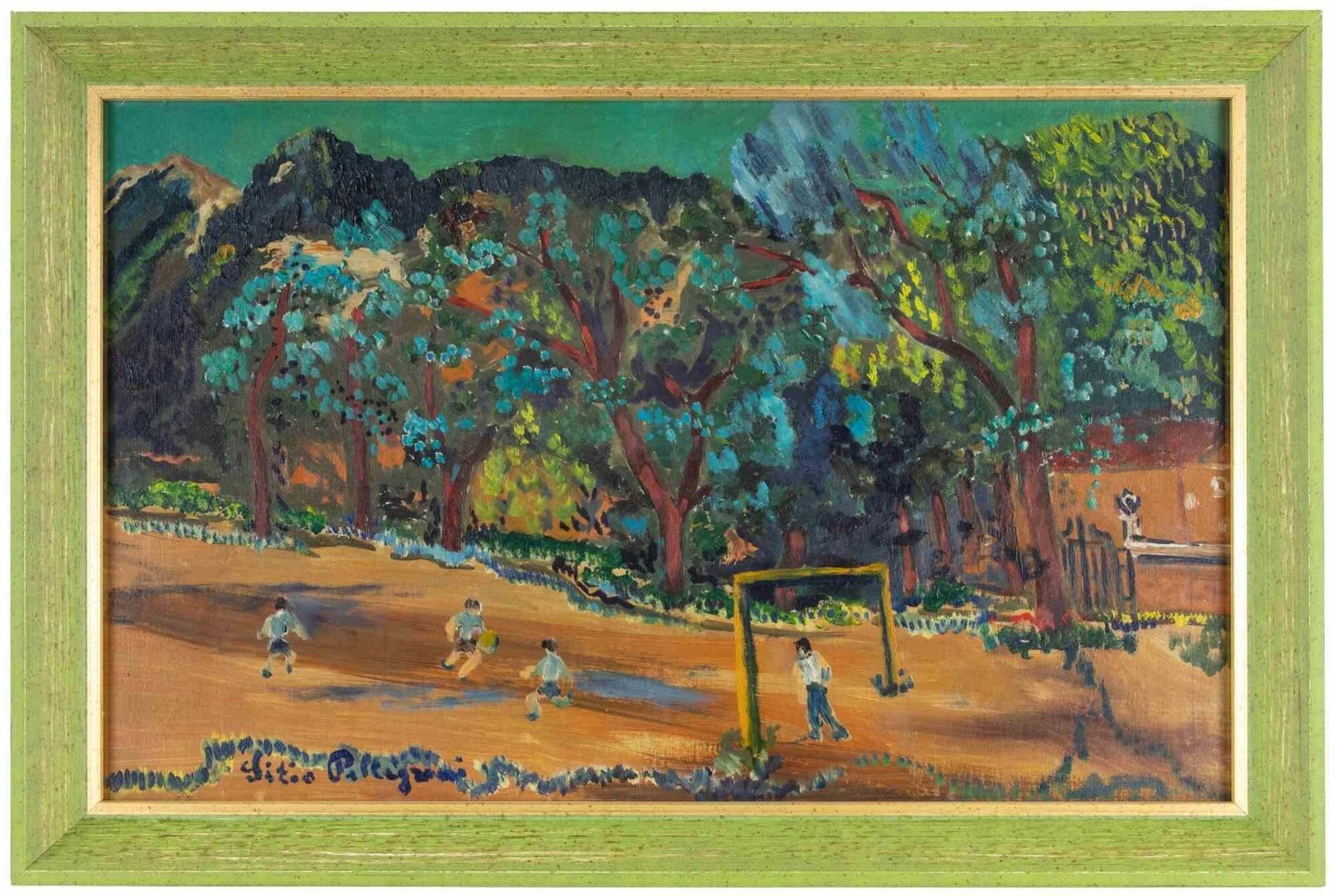 Football Match   Oil Paint By Sirio Pellegrini   1970s