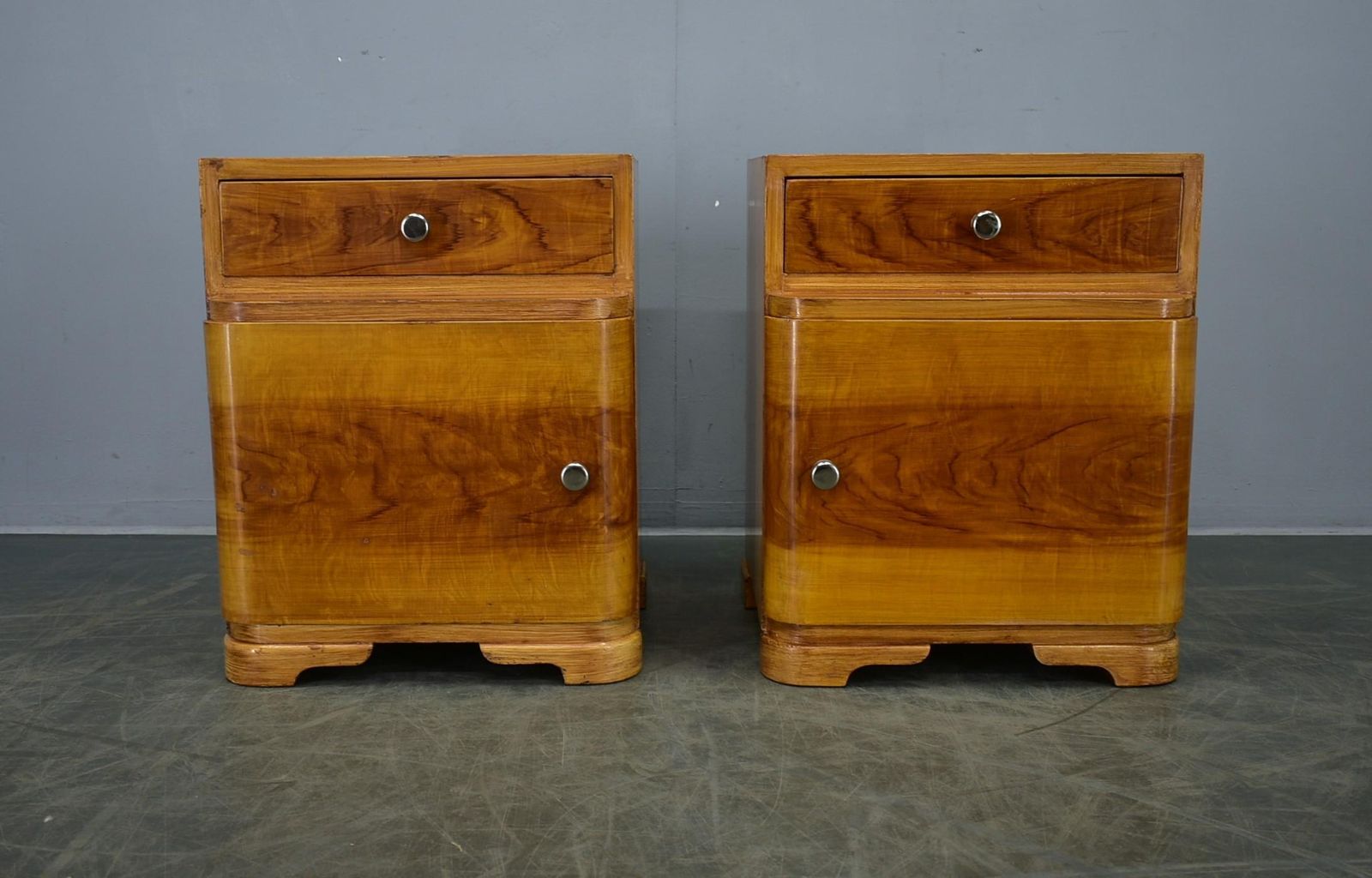 1937s Pair Of Art Deco Bedside Tables, Czechoslovakia photo vintage