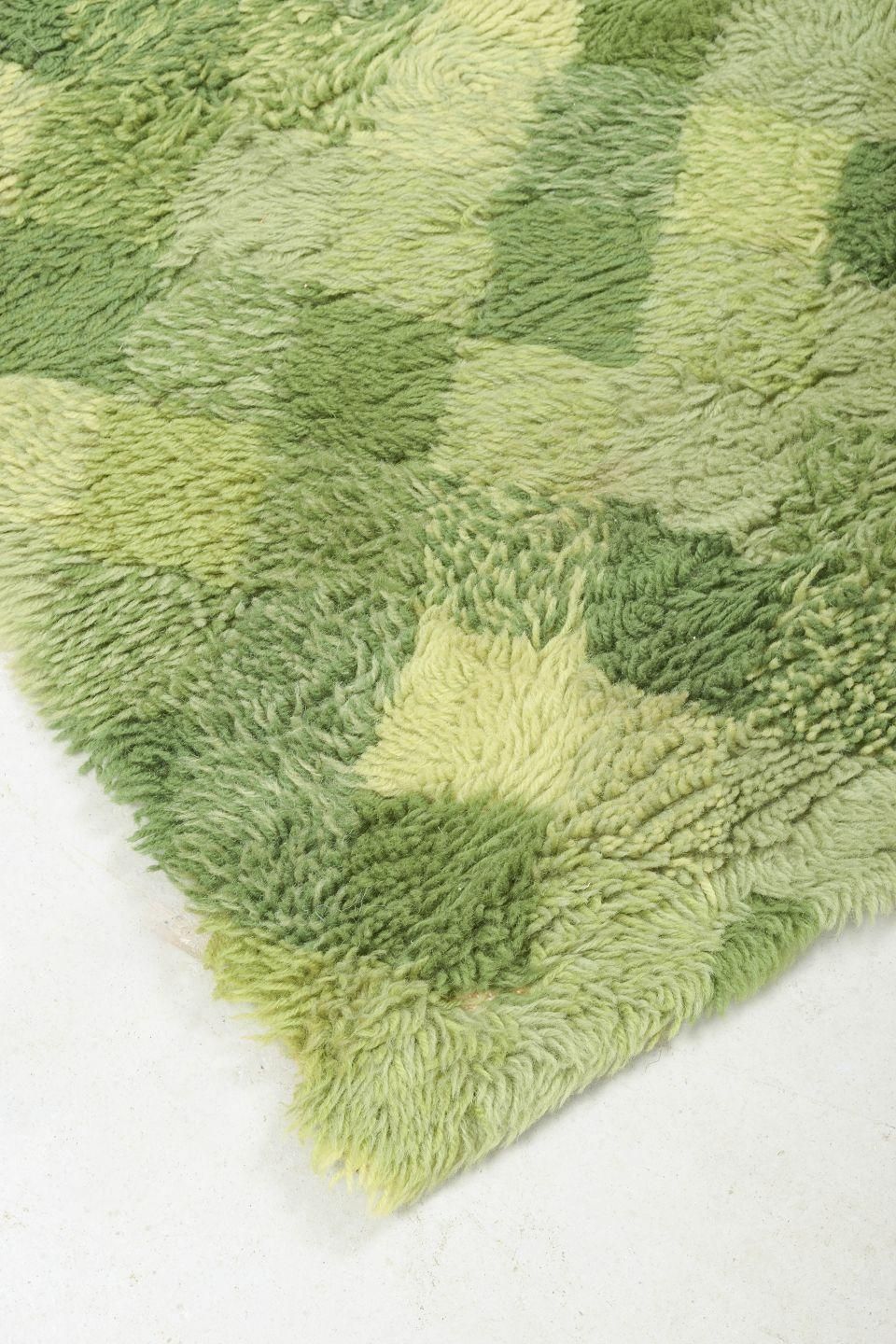Scandinavian Designer. Rya Carpet With Checkered Pattern In Shades Of Green. photo furniture