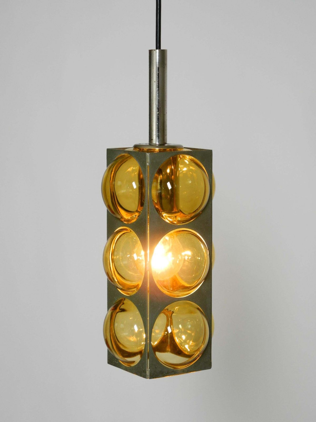 Jaren 1960 Space Age Hanglamp van Temde, Glas en Vernikkeld Metaal photo vintage