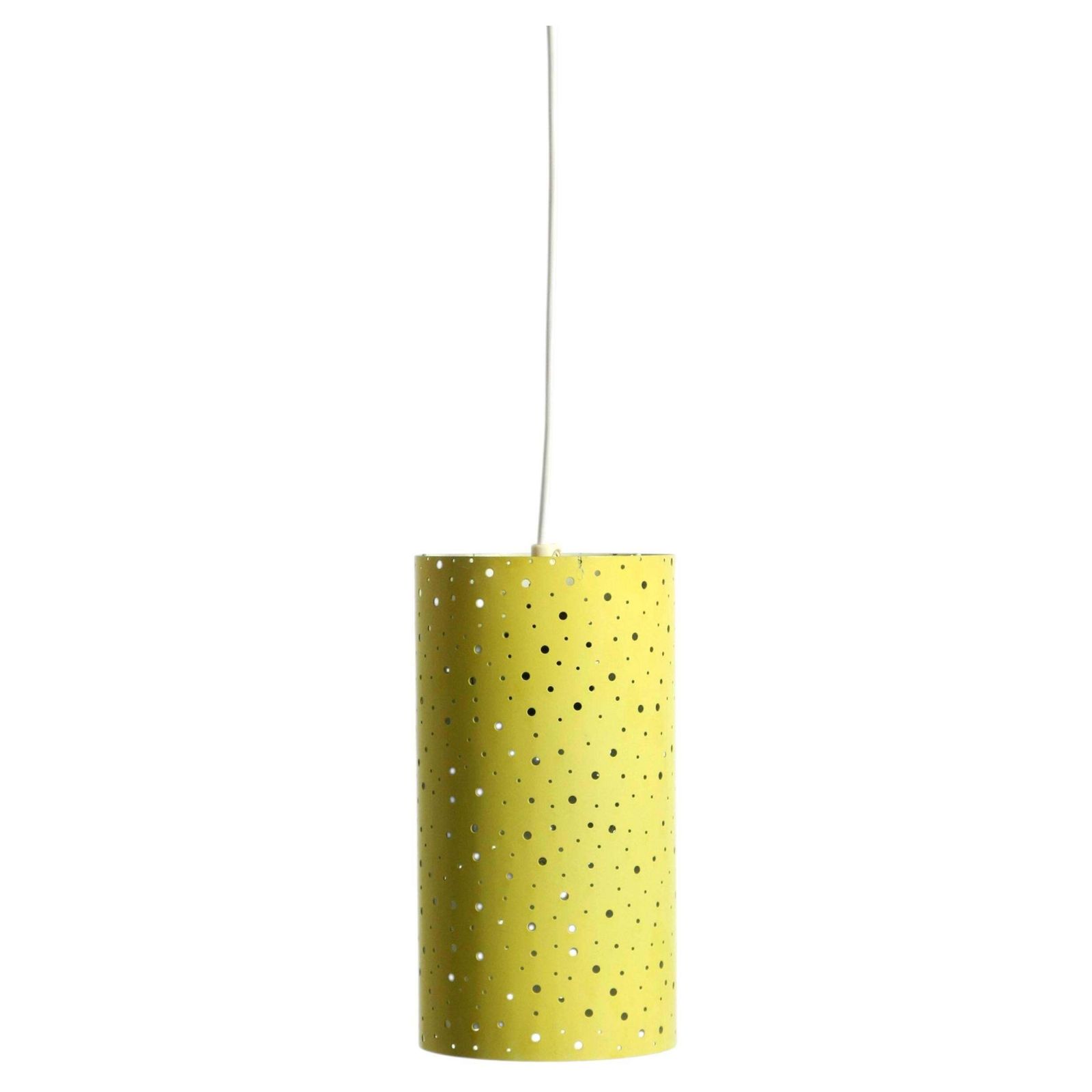 50s Pendant Lamp In Perforated Metal, Mustard Yellow, Ernest Igl For Hillebrand