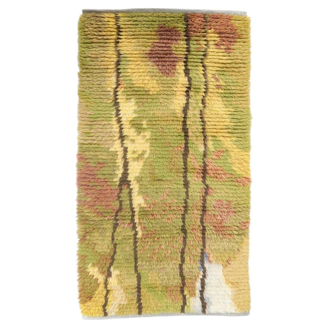 Tapis rya scandinave noué à la main en laine pure, motif abstrait