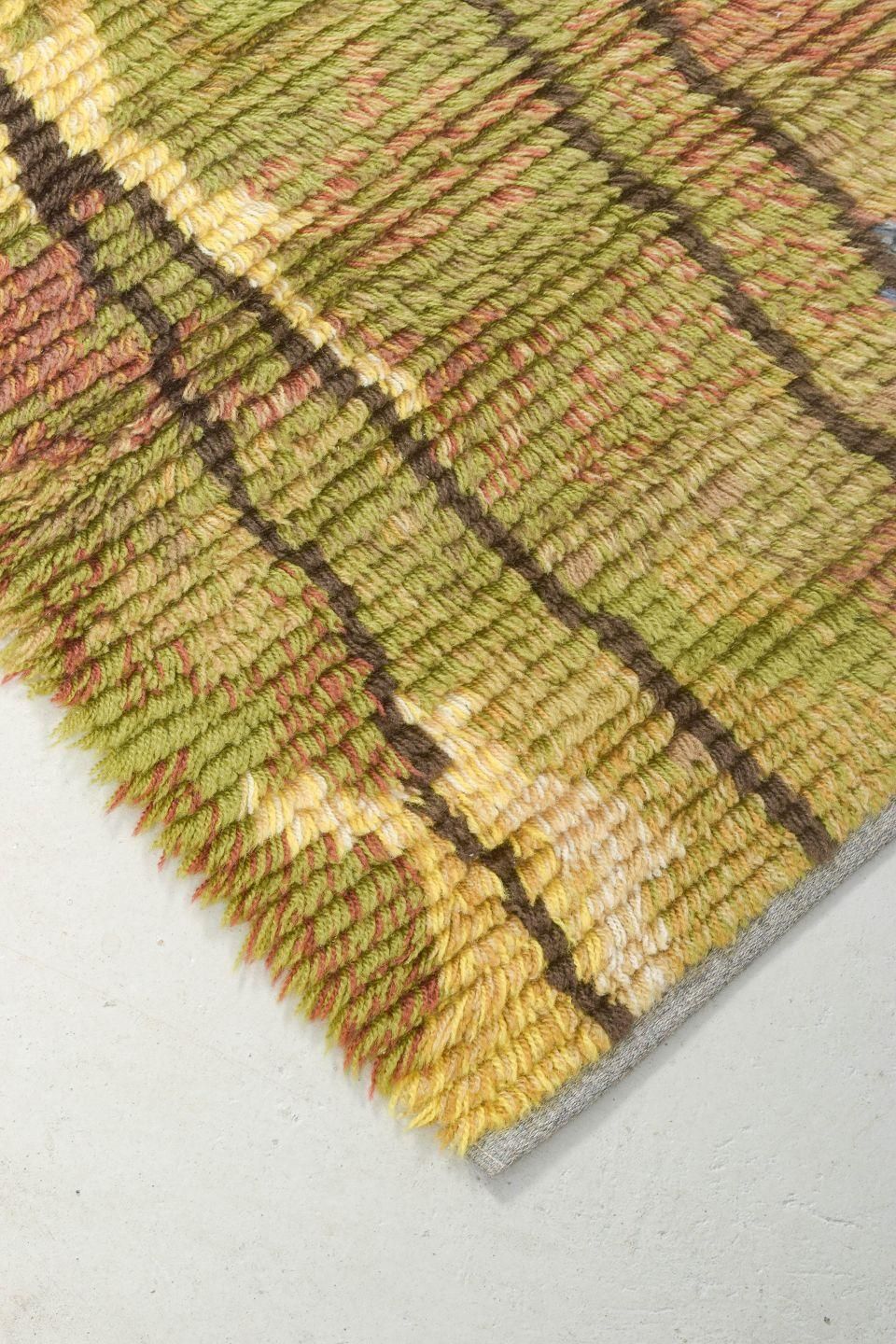 Tapis rya scandinave noué à la main en laine pure, motif abstrait photo furniture