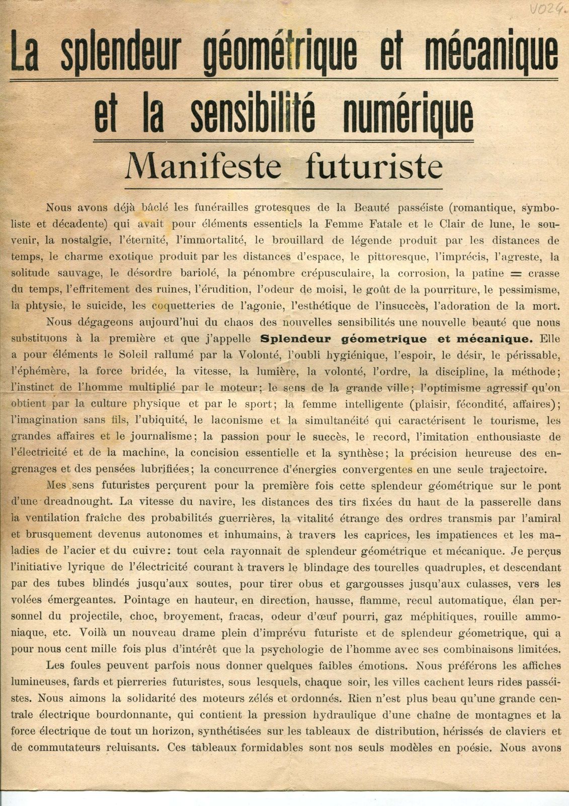 La Splendeur Géométrique Et Mécanique Et La Sensibilité Numérique, Italy 1914