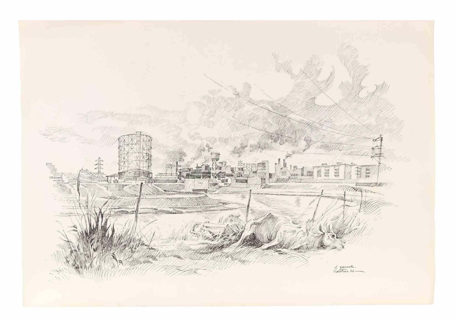 Gazometro Rome   Drawing By Gaspare De Fiore   1974