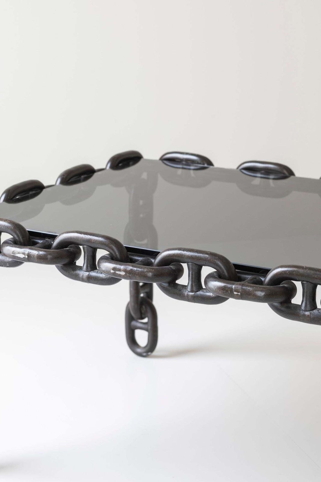 Furniture Exceptional Artisan Chain Link Coffee Table, Belgium 1970s. photo