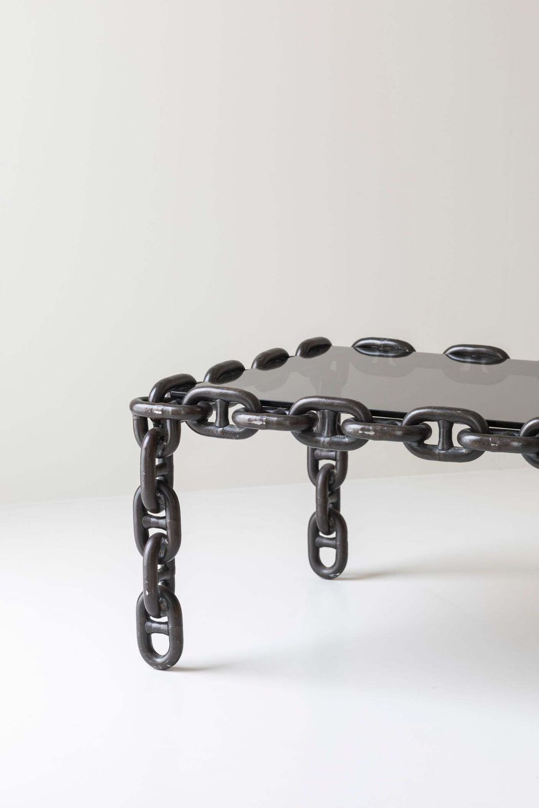 2600.0 Exceptional Artisan Chain Link Coffee Table, Belgium 1970s. photo