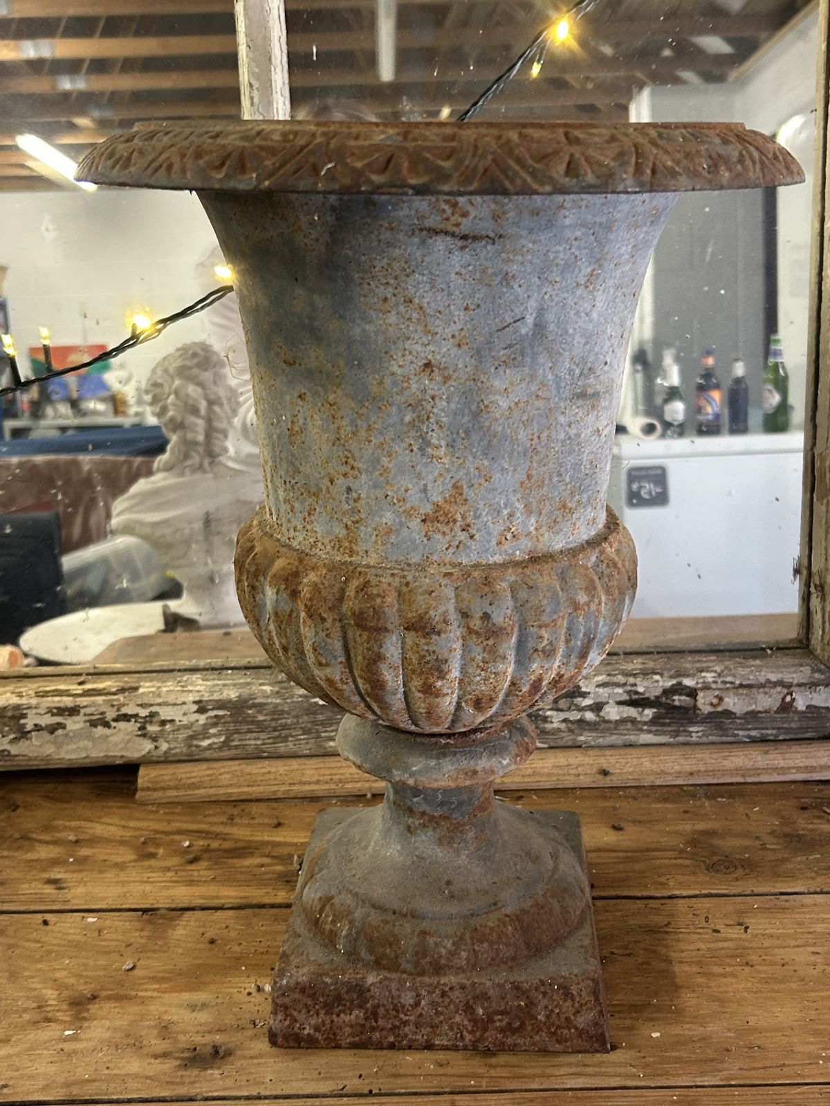 Pair Of Antique French Cast Iron Medici Garden Urns With Superb Patina photo buy
