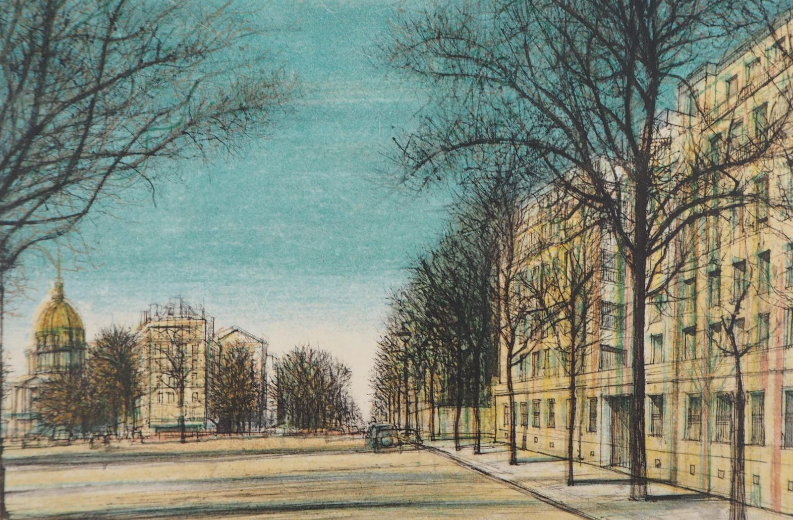 Paris: Boulevard Des Invalides   Original Handsigned Lithograph, 1958 photo 174.0