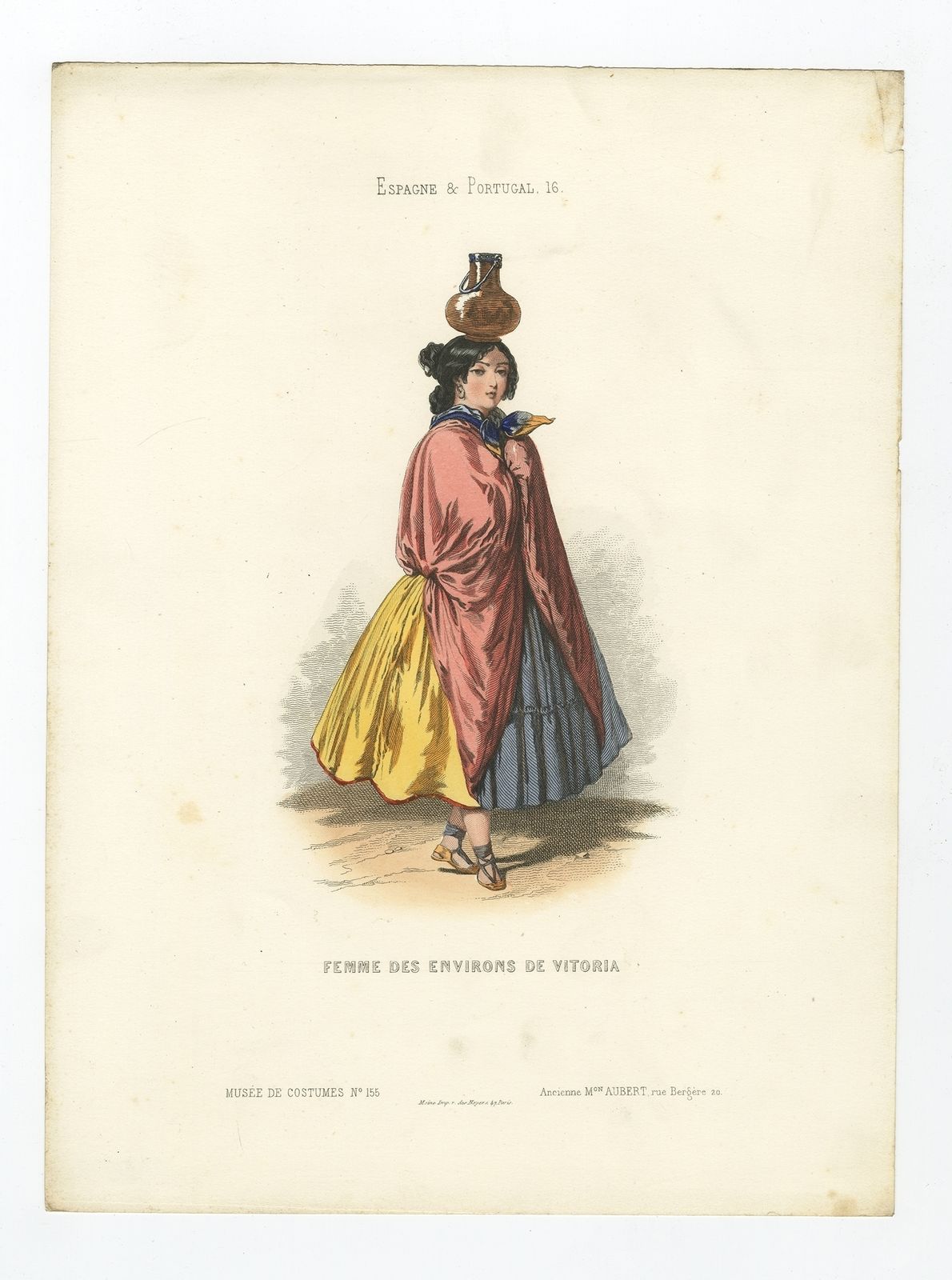 Antique Print Of A Woman From The Region Of Vitoria By Aubert (1850)
