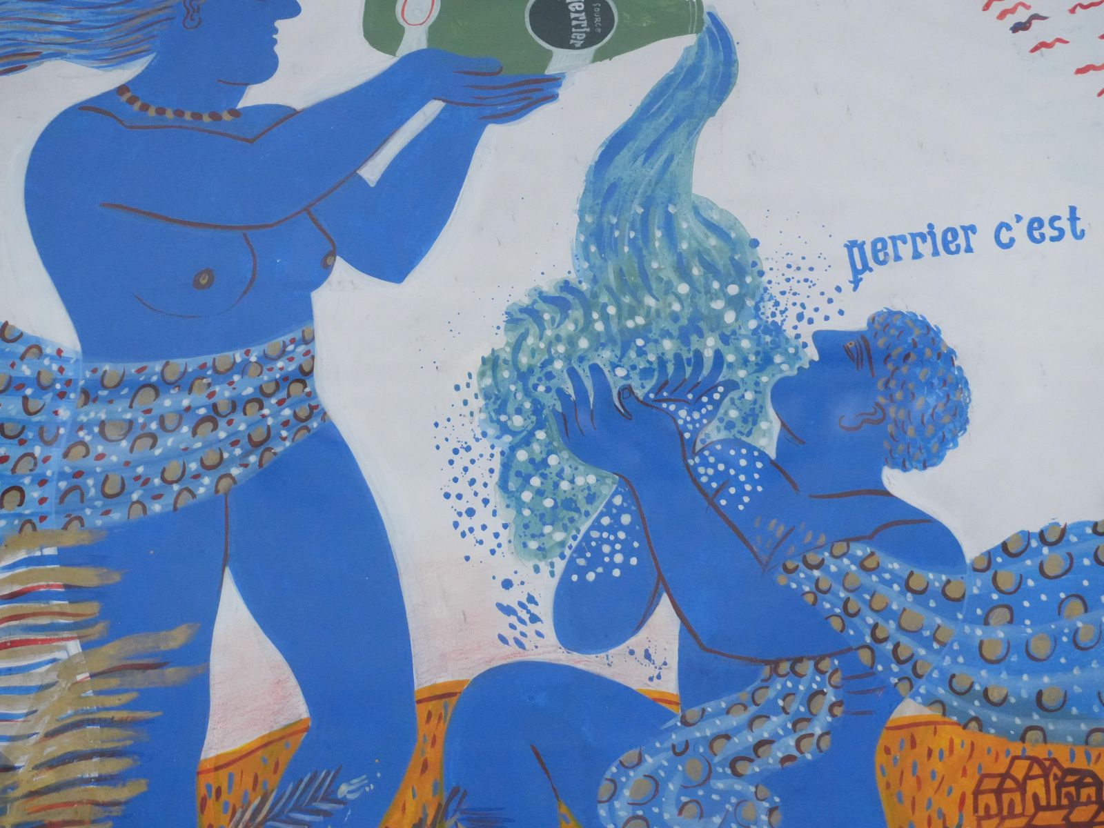 A Young Man With A Bottle Of Perrier   Original Gouache Painting photo Art