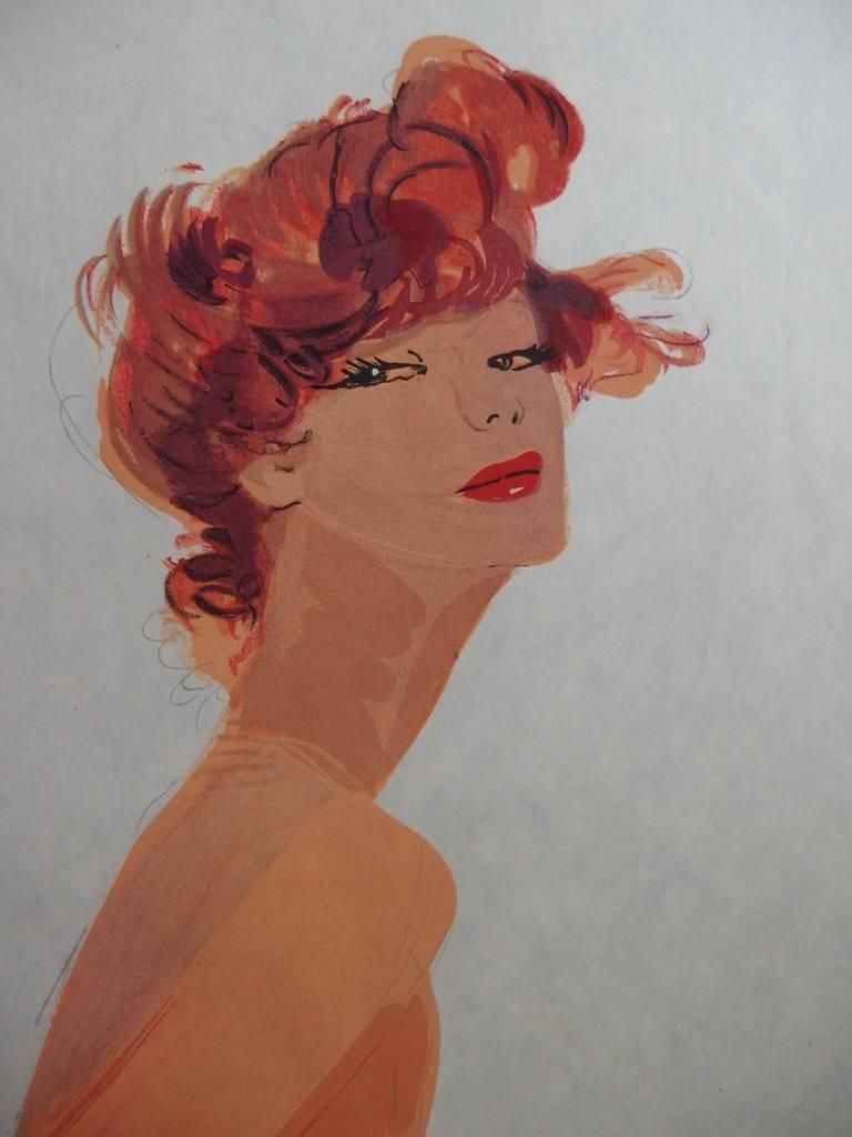 Red Hair Woman With Seductive Eyes   Original Lithograph   Mourlot, 1956 photo for sale