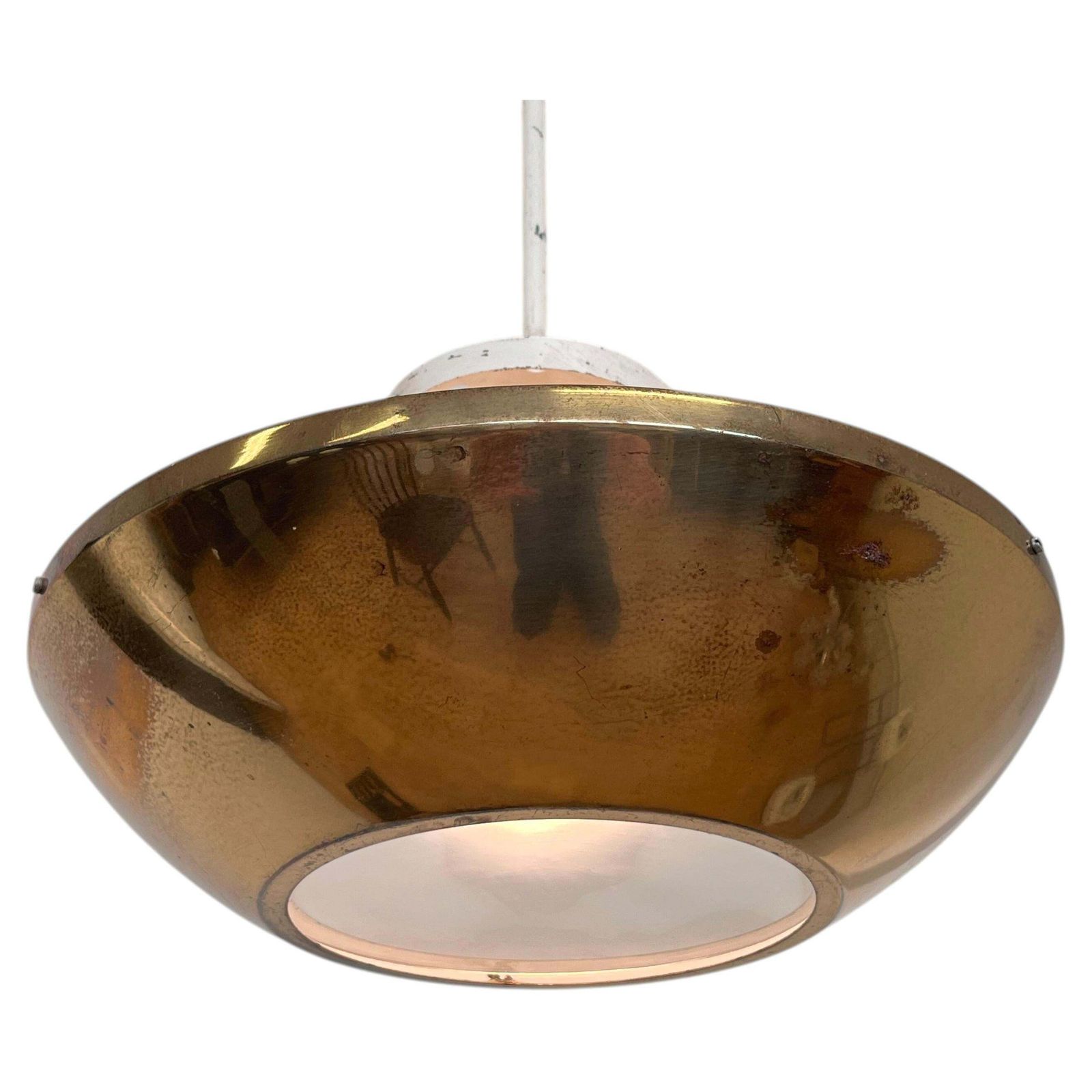 Kleine messing design ufo-hanglamp | ca. jaren 1940 / Tsjechoslowakije