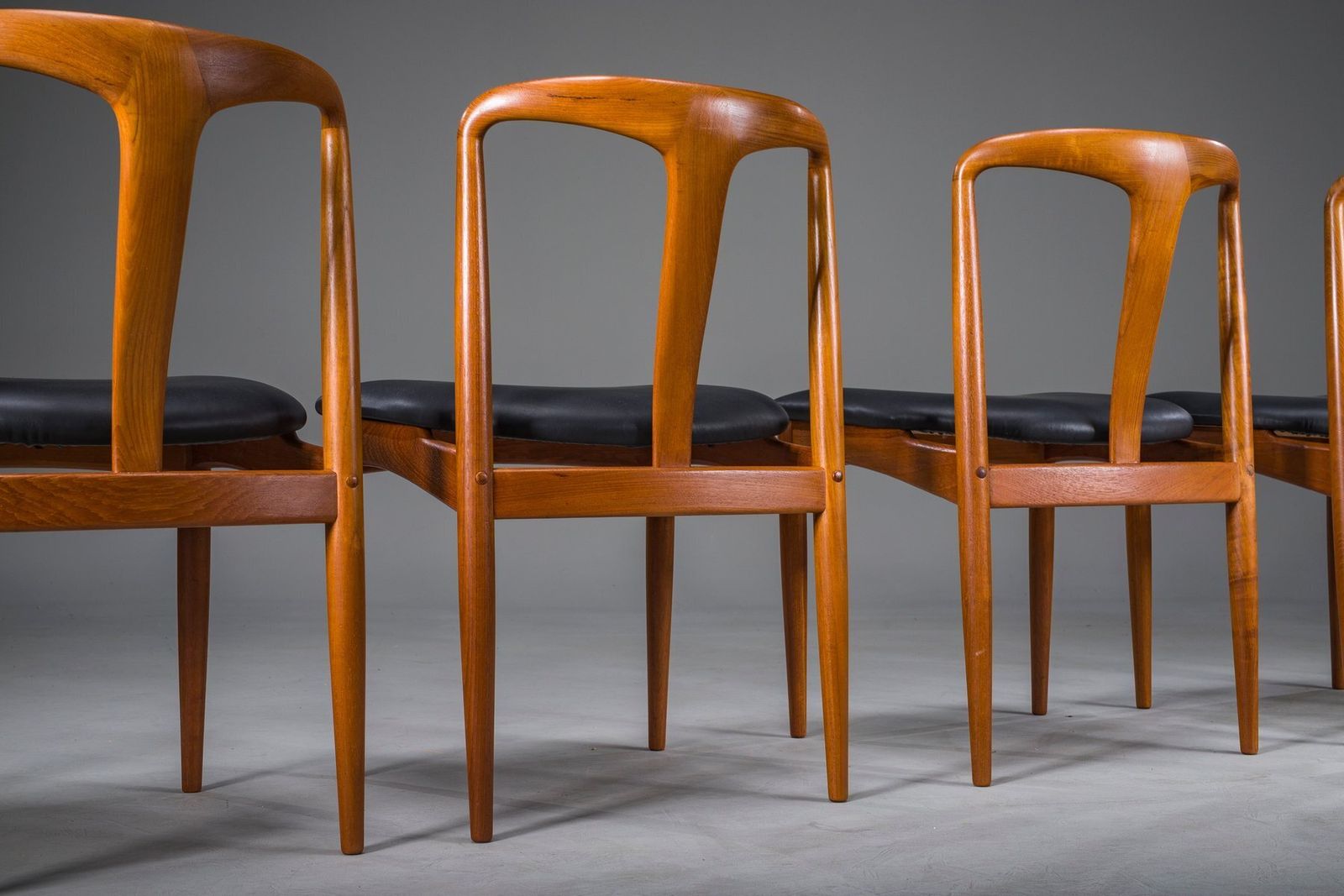 Juliane Dining Chairs In Teak And Black Leather By Johannes Andersen For Uldum Møbelfabrik, Denmark, 1960s, Set Of 6 photo vintage