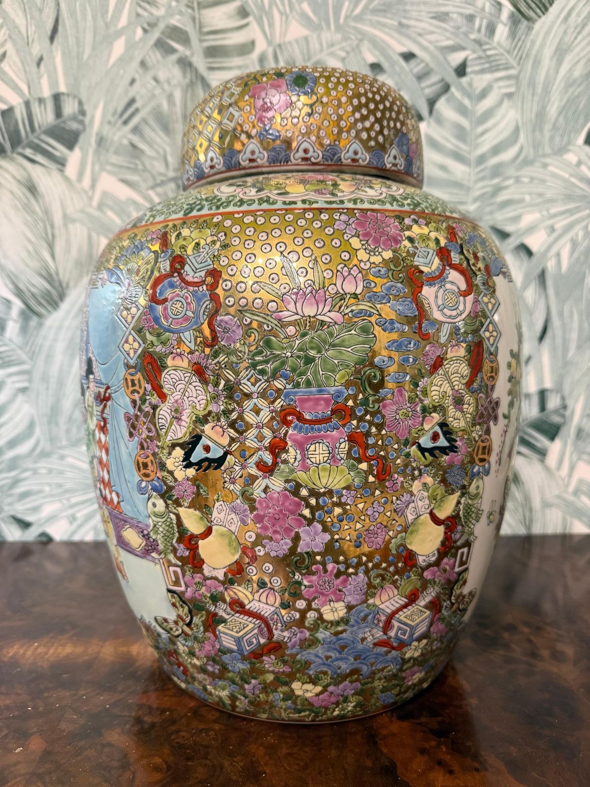 Large China 1940s Vase With Gold Decorative Flowers And Characters Art Deco photo 1566.0