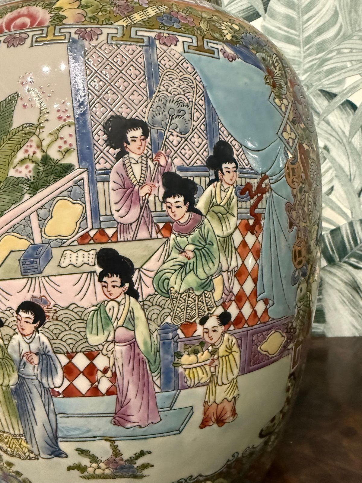 Large China 1940s Vase With Gold Decorative Flowers And Characters Art Deco photo buy