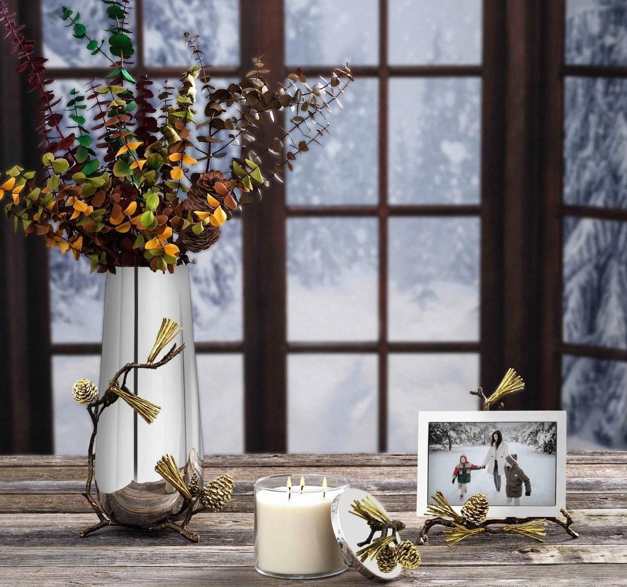 Set Of 10 Pine Cone Scented Candles In Antique Gold And Bronze photo for sale