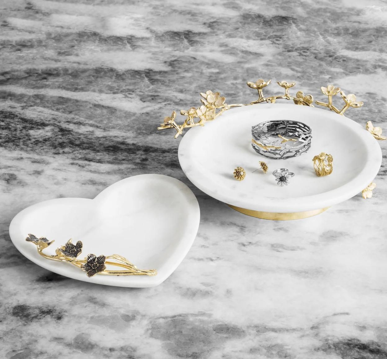 Cherry Blossom Trinket Trays In Pink Marble And Gold Tone Japanese Style photo vinterior