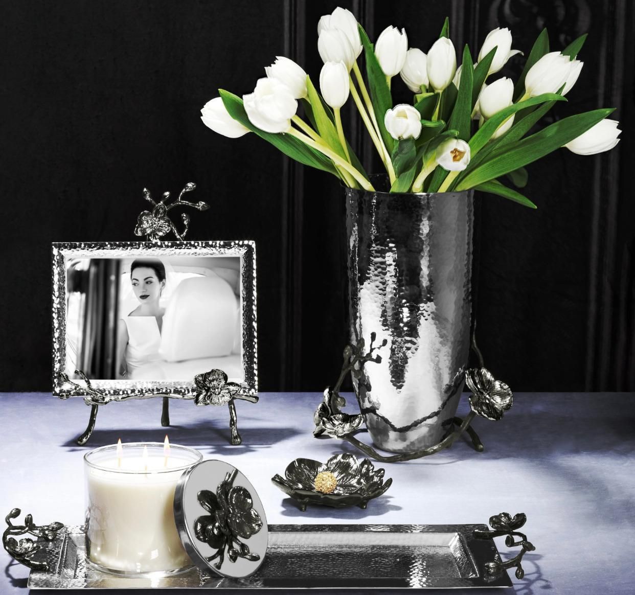 Set Of 10 Black Orchid Scented Candles Glass Black Nickel photo Home Decor