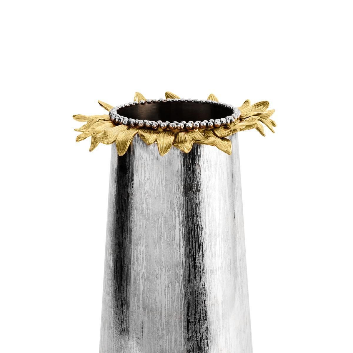 Pair Of Large Contemporary Silver Metal Sunflower Vase With Gold Detail photo furniture