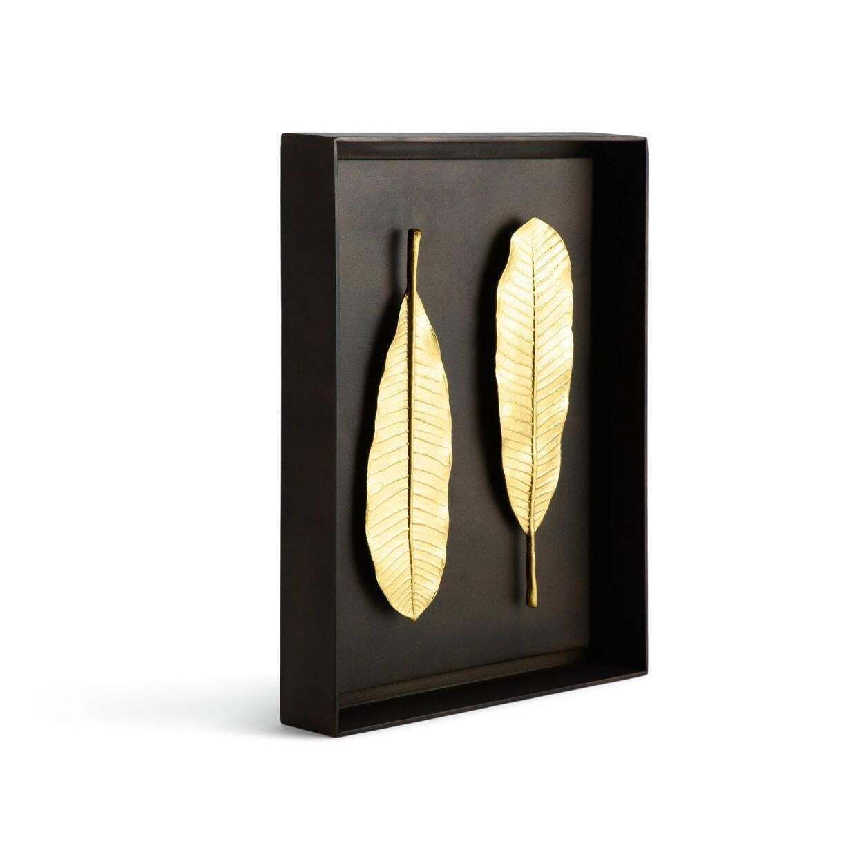 Pair Of Champa Leaf Shadow Boxes In Brass And Aluminum, Contemporary Style photo for sale