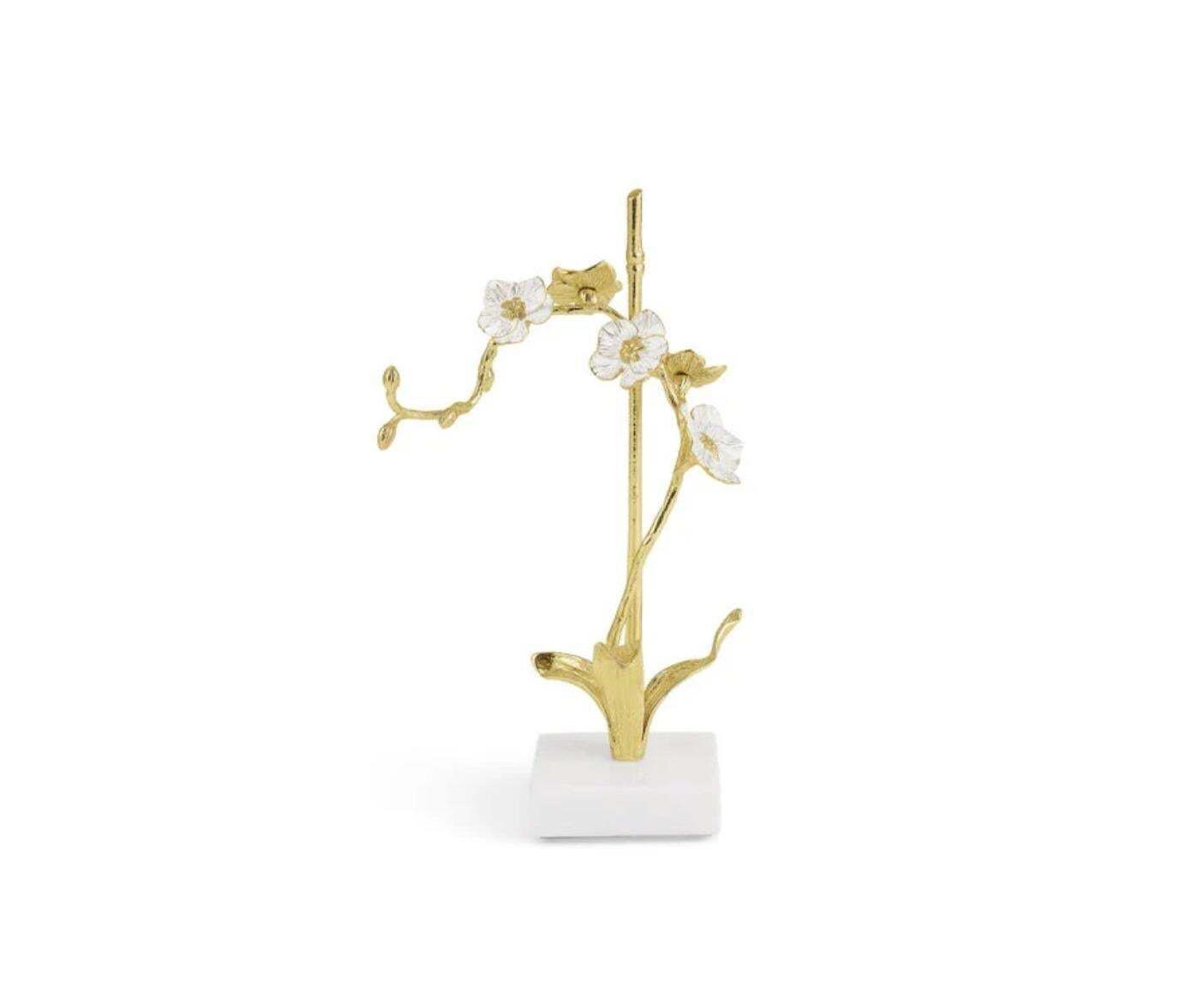 Set Of 4 Orchid Sculptures In Brass, White Enamel And Marble, Contemporary Style photo buy