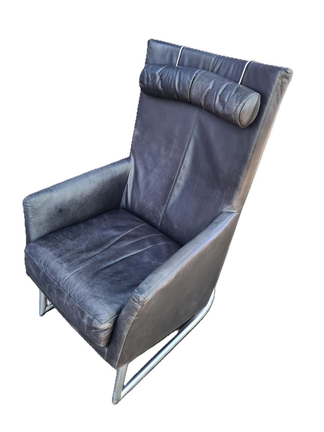 Modern Leather Lounge Chair With Steel Base From Montis, Netherlands, 1970s