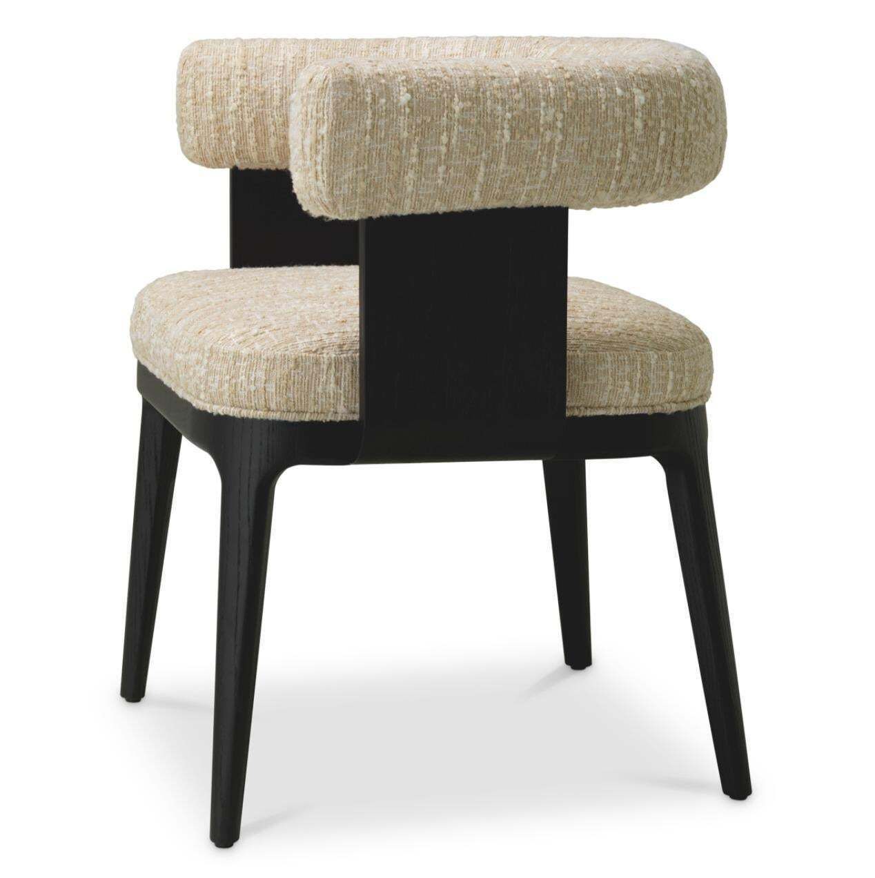 Dining Chair Black Oak Veneer Bouclé Sonata Cream photo vinterior