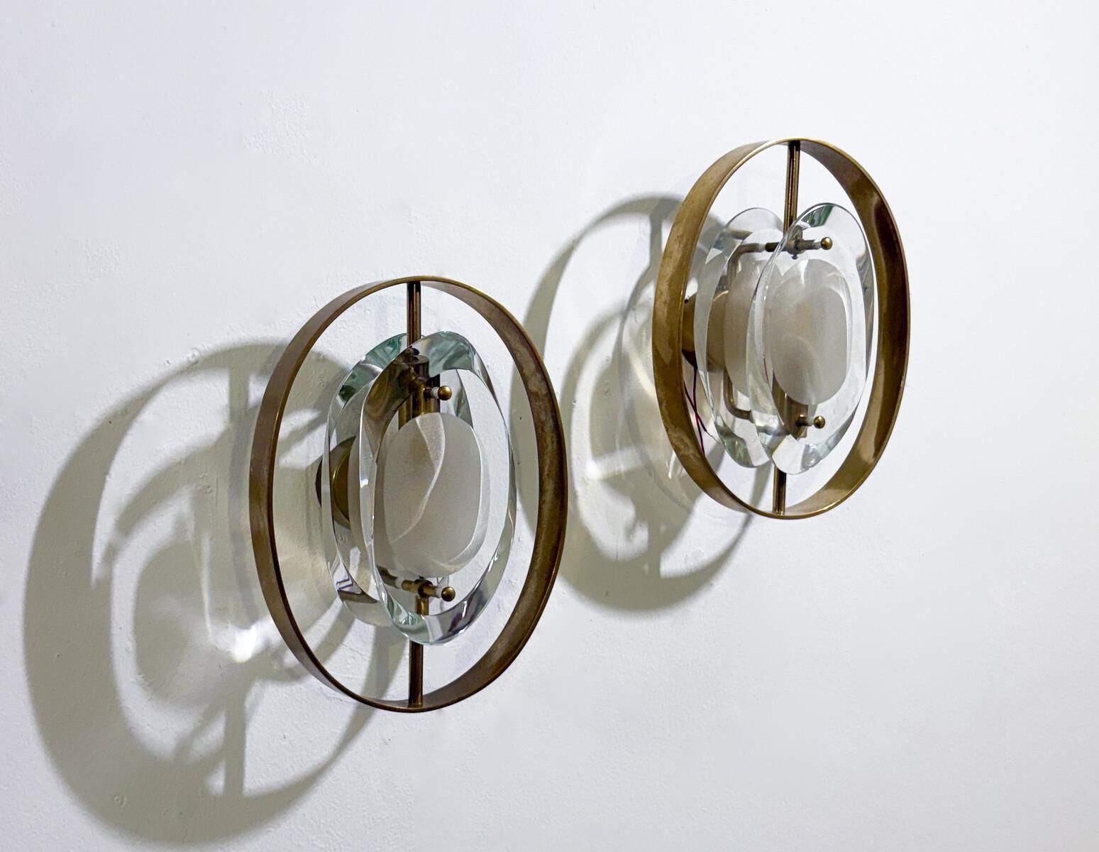 Pair Of Wall Lights Mod N°2240 By Max Ingrand For Fontana Arte, 1960s photo for sale