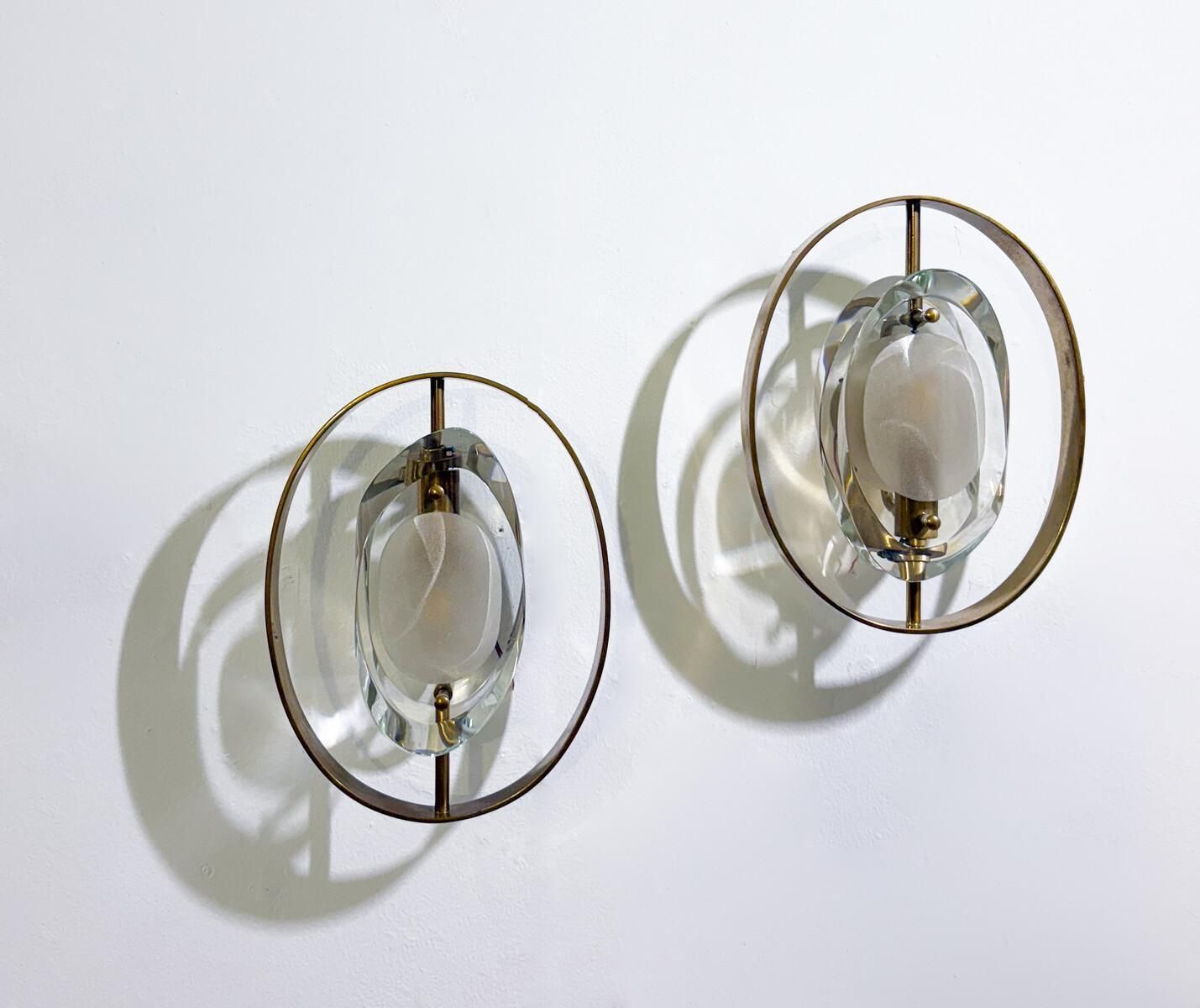 Pair Of Wall Lights Mod N°2240 By Max Ingrand For Fontana Arte, 1960s photo Lighting