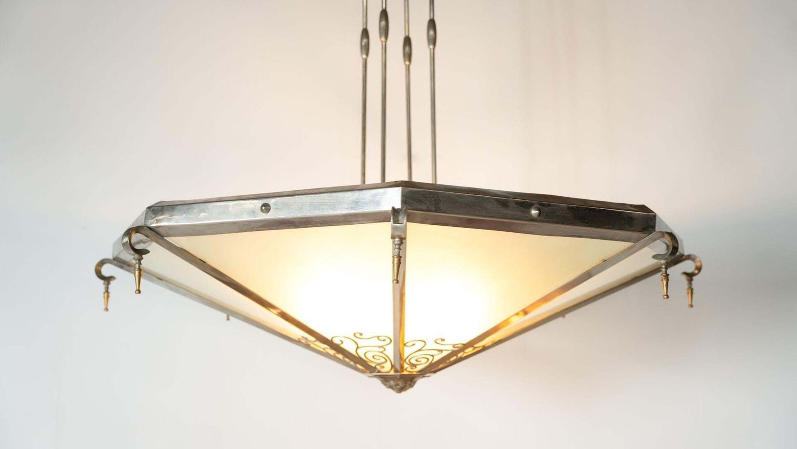 photo for sale Large Art Deco Ceiling Light, Glass And Metal, France, 1930s