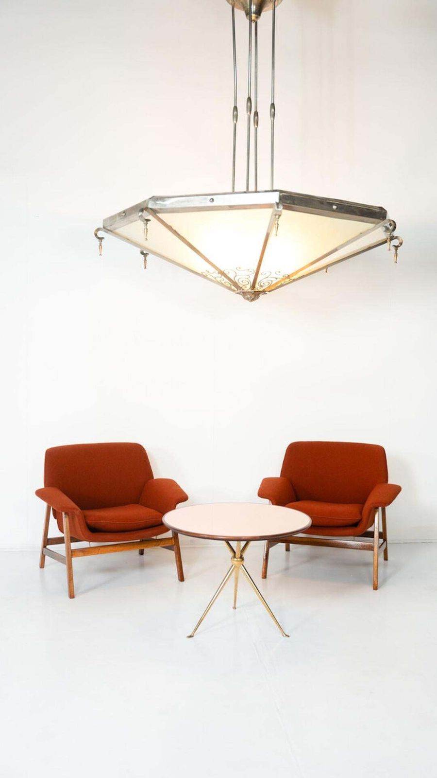 photo vinterior Large Art Deco Ceiling Light, Glass And Metal, France, 1930s