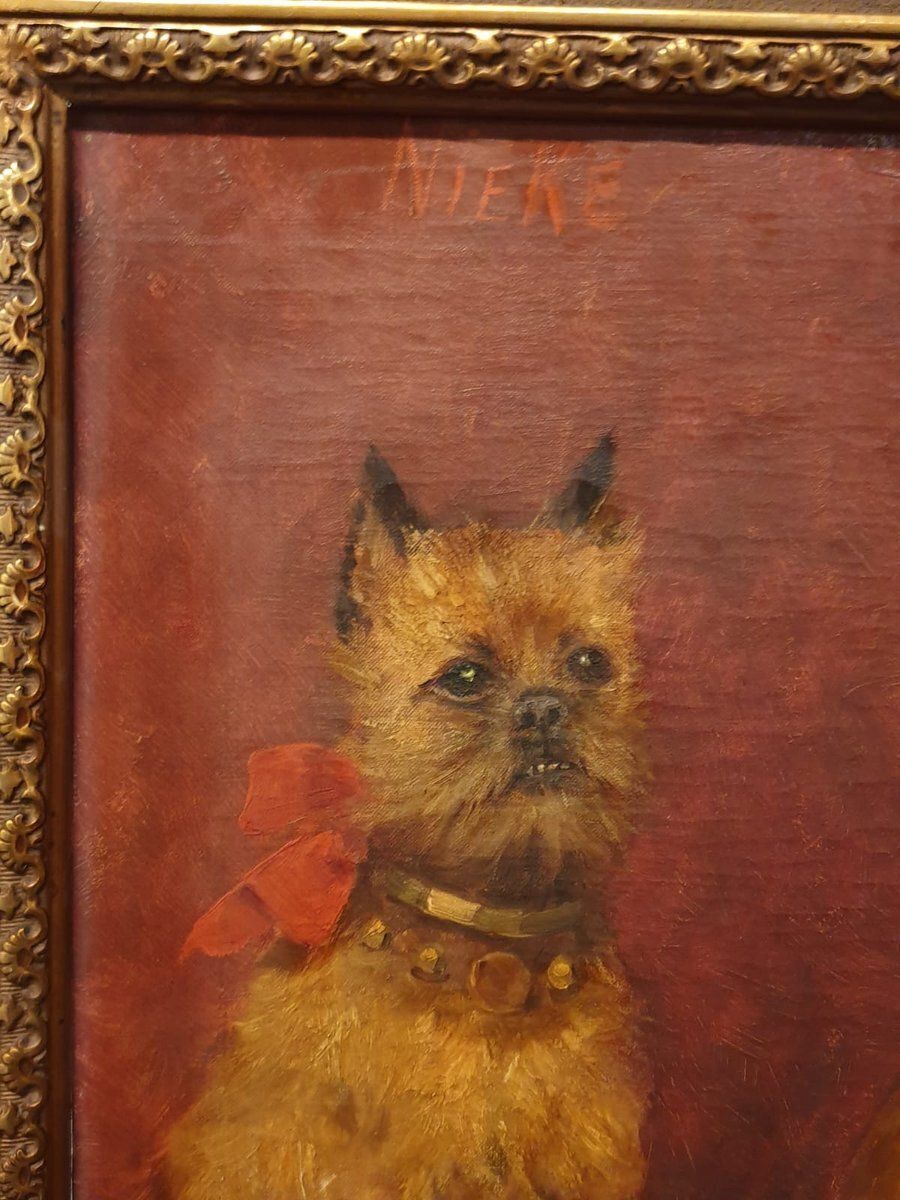 photo furniture Allaert, Dogs, 1890s 1910s, Large Oil On Canvas, Framed