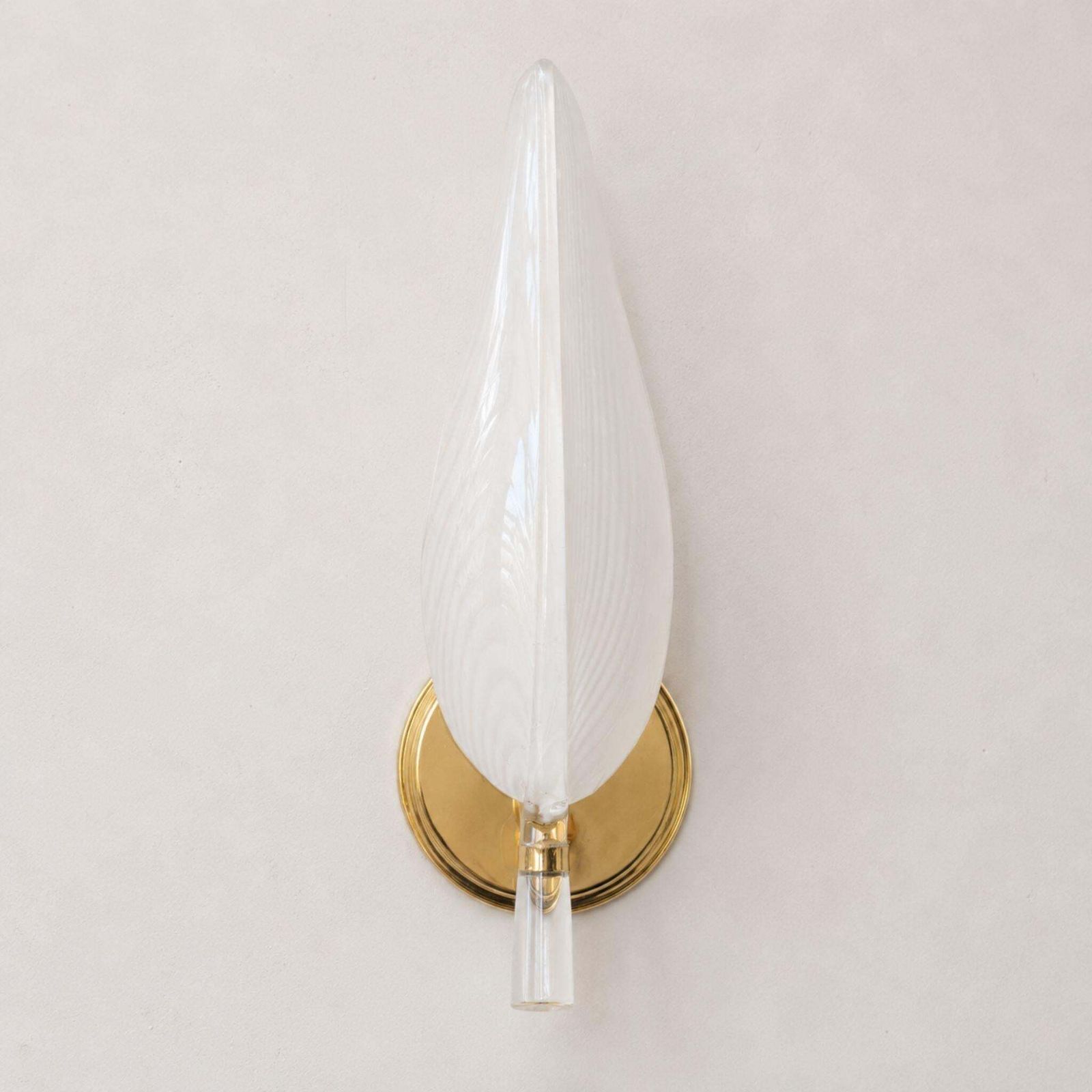 Pair Wall Lights Murano Glass Leaf Sconces Brass By Franco Luce, Italy, 1970s photo vinterior