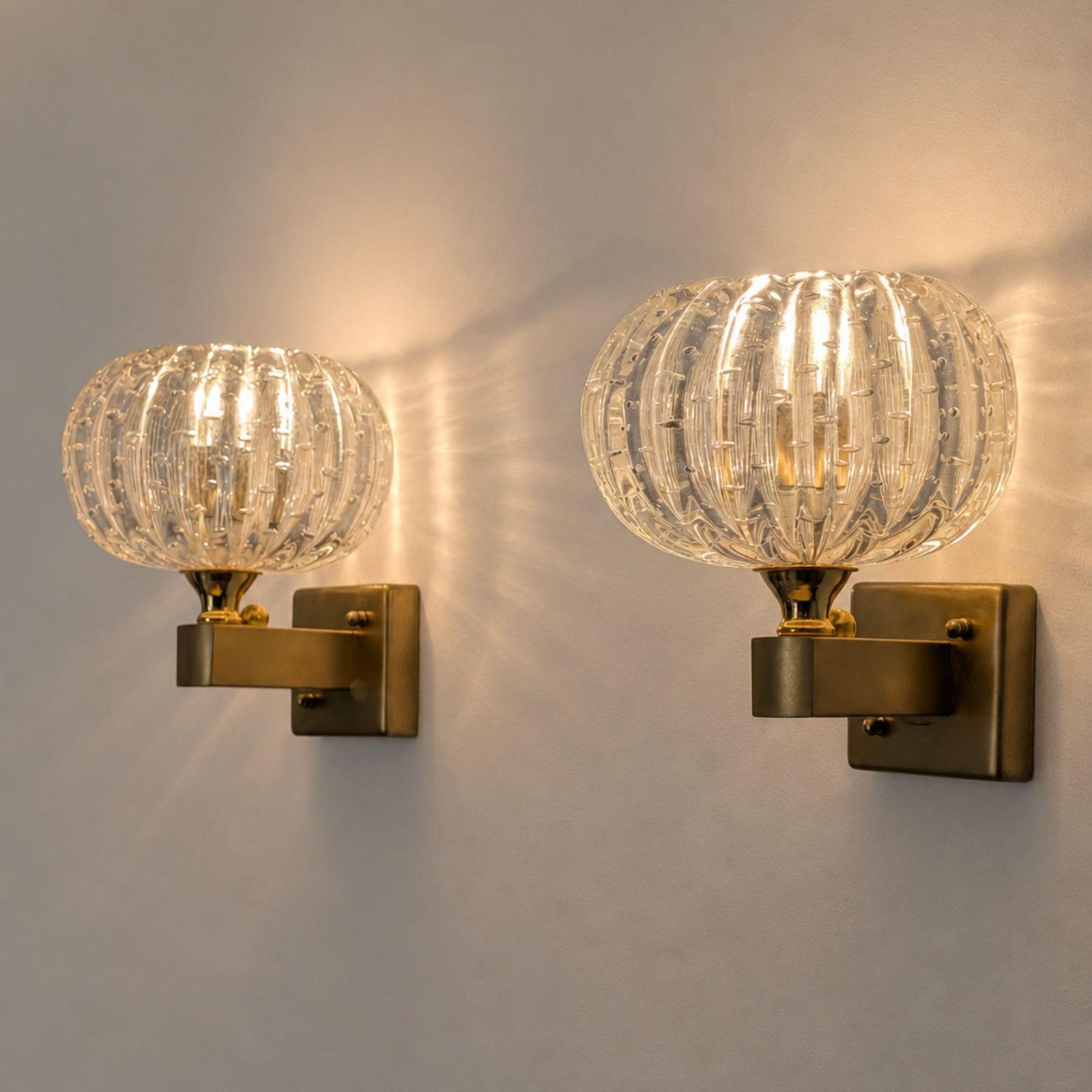 Italian Wall Lights Murano Glass Sconces Art Deco Style, By Barover & Toso, 50s photo vintage