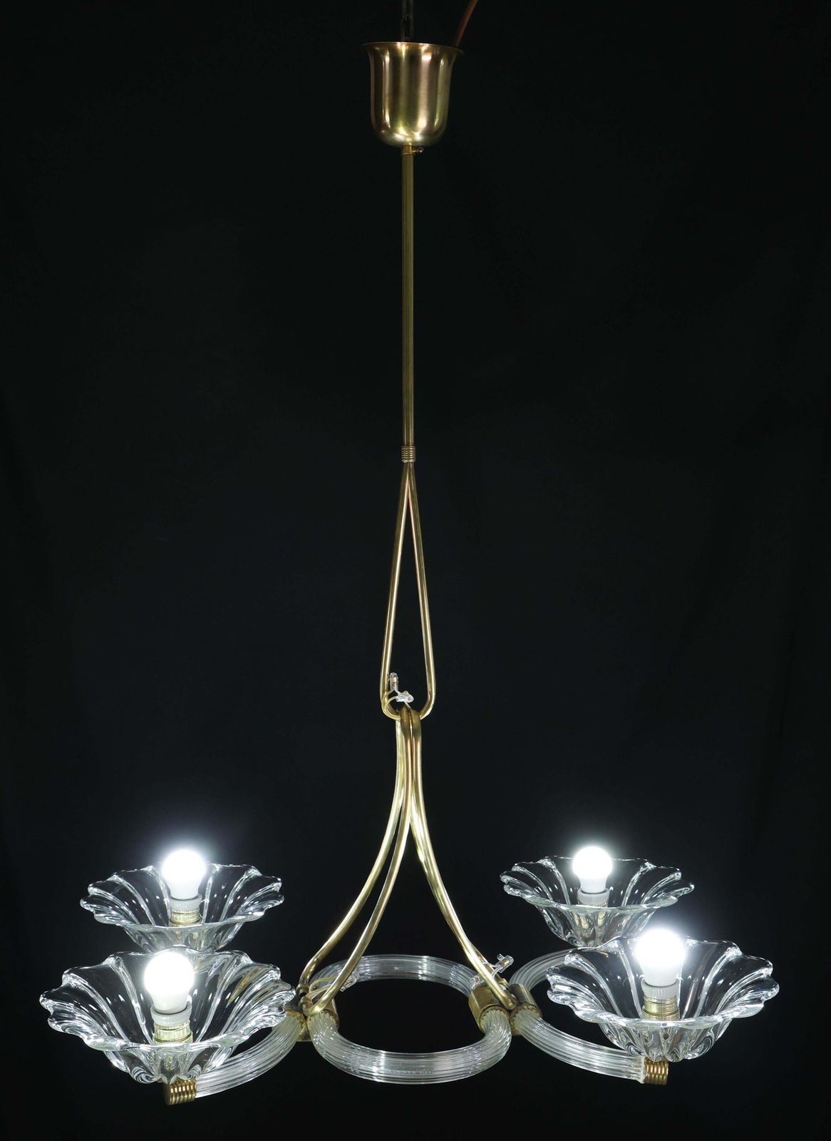 6346.0 Extraordinary Art Deco Murano Glass And Bras Chandelier By Barovier E Toso, 1950 photo