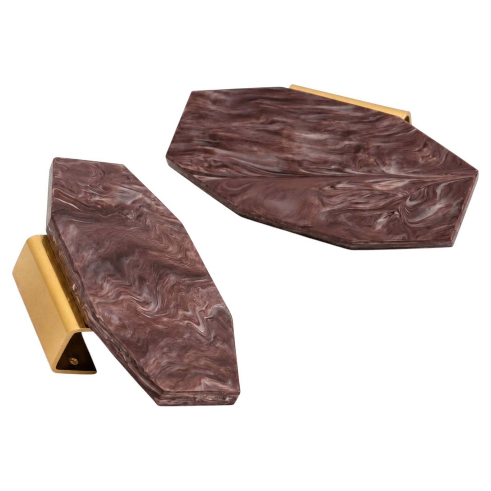 Pair Of 1970s Dark Pink Resin And Brass Furniture Handles