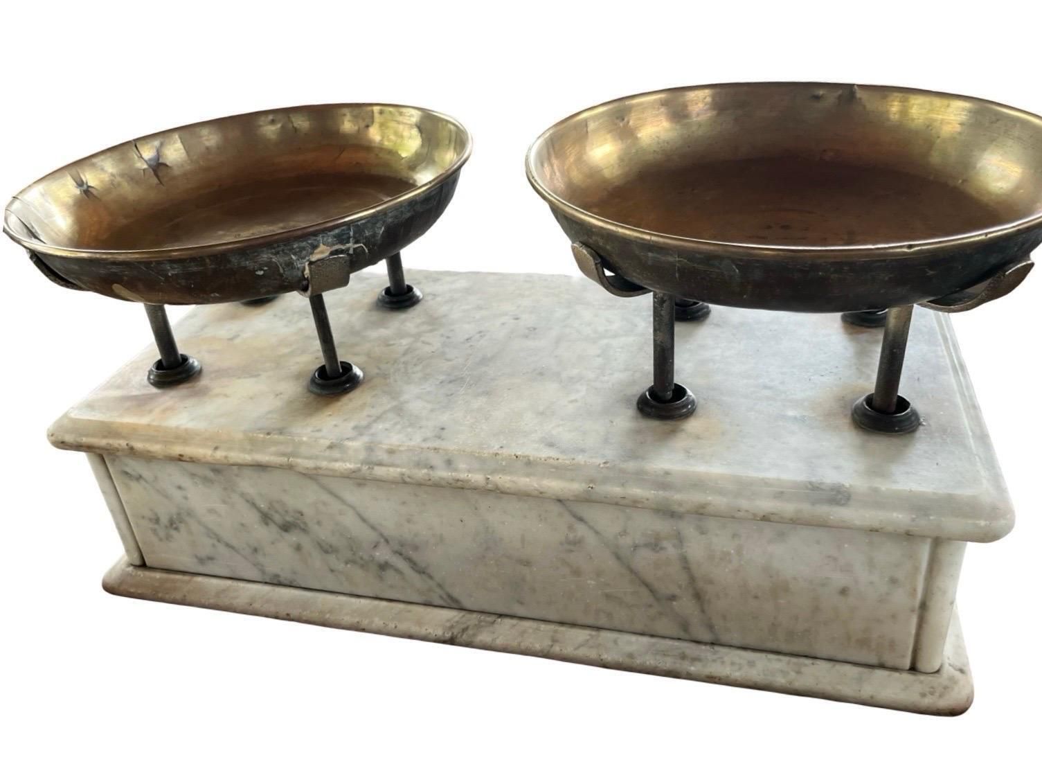Italian Antique Scale, Brass And Carrara Marble, Early 20th Century photo buy